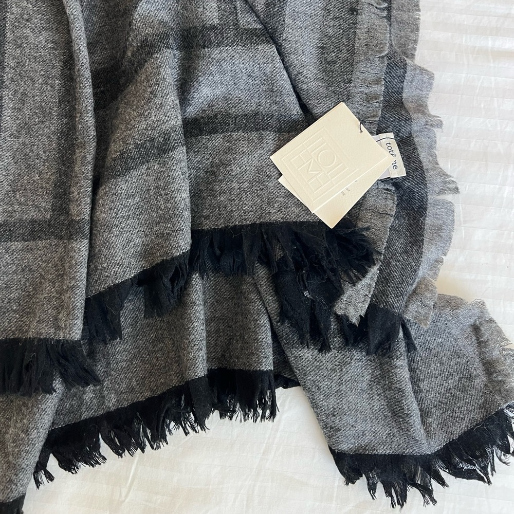 Totême Monogram Wool Scarf Cashmere Blend Dark Grey